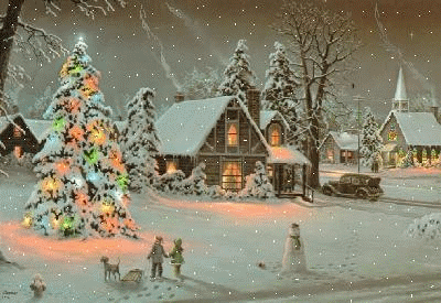 Christmas snowy house scene animation