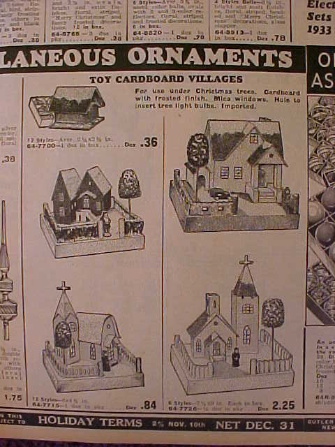 Butler Brothers Christmas village houses 
1933