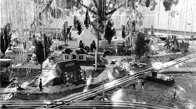 Vintage Christmas Lionel trains layout photo