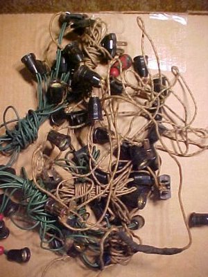 old battered Christmas light strings