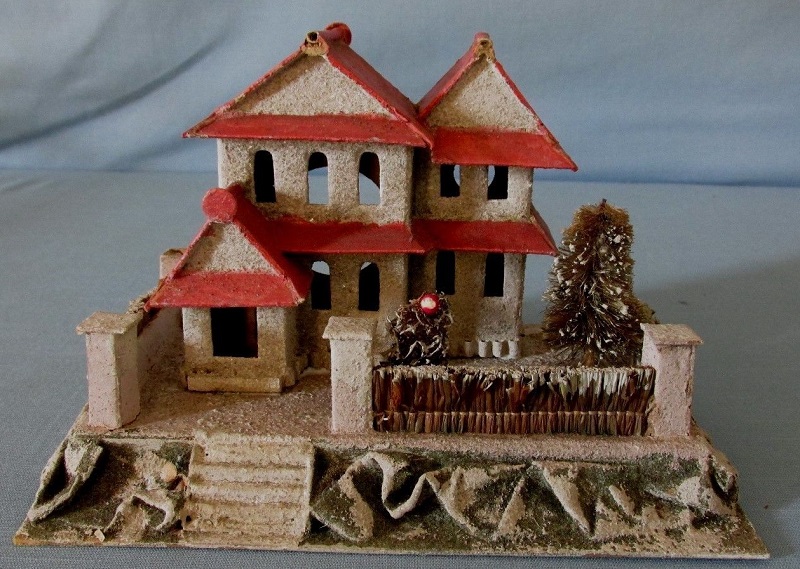 VINTAGE-PUTZ-HOUSE-STRAW-FENCE-MICA-SPONGE-BUSH.jpg