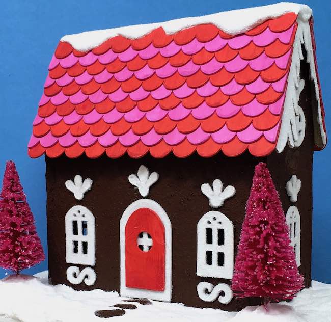 Gingerbread paper house with bright trees icicles.jpg