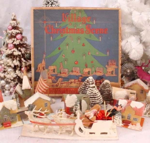 Dolly Toy Co.boxed Christmas
 village set ca. 1939