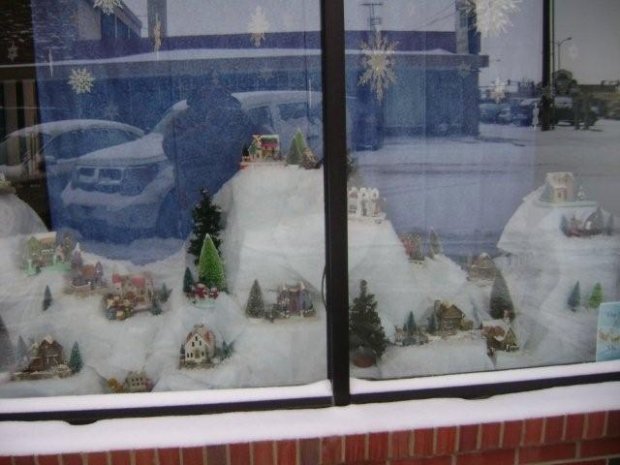 store window Christmas village