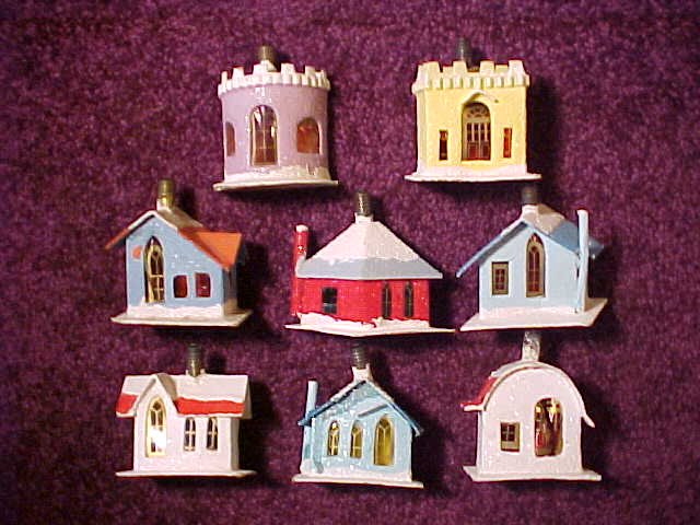 Details about   Vintage Christmas Village Decoration Mica Putz Paper Cardboard House Tree Japan